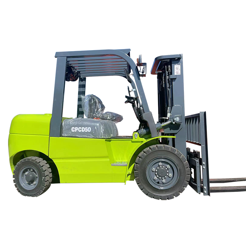 Bright green forklift on isolated background