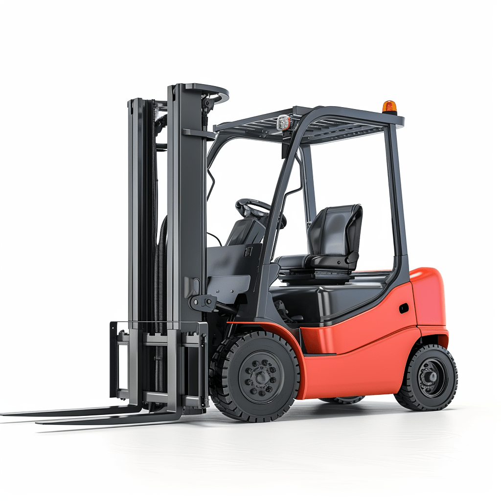 Red and black forklift on white background