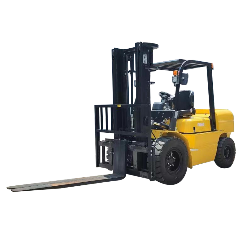 Yellow industrial forklift on isolated background