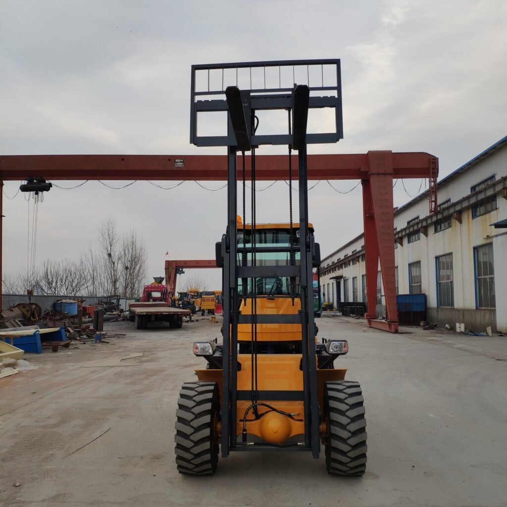 Yellow forklift in industrial outdoor setting